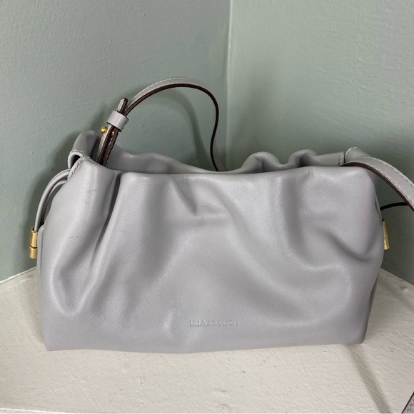 Ulla Johnson Remy Mini Leather Crossbody Clutch Purse Bag Grey Drawstring - Picture 2 of 16